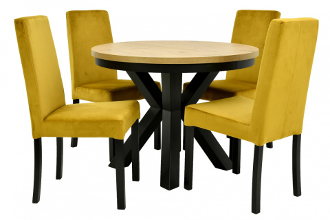 Stół STLM 110 o średnicy 100 cm rozkładany do 180 oraz 4 krzesła K-80