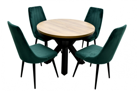 Stół STLM 110 o średnicy 100 cm rozkładany do 180 oraz 4 eleganckie krzesła S-93