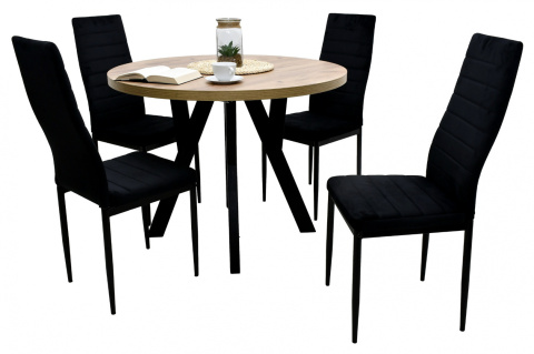 Stół STL 191 o średnicy 100 cm rozkładany do 180 oraz 4 krzesła K-91wc
