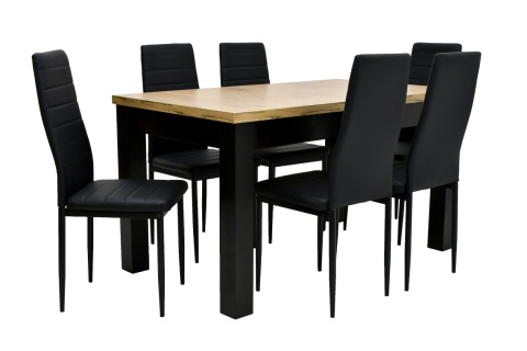 Stół S-22 80/140 - 195 oraz 6 krzeseł K-90c (wybierz wymiar, ilość krzeseł i kolor stołu)