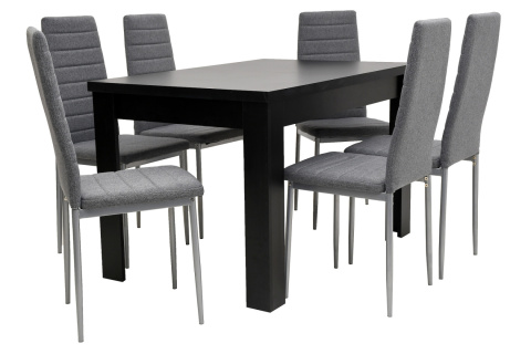 Rozkładany stół S-44 z wymiarem do wyboru oraz 6 szarych krzeseł K-93ms