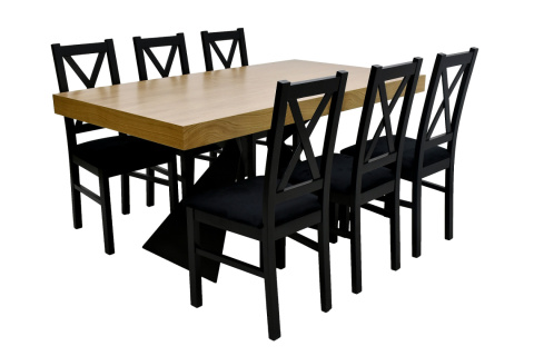 Loftowy stół S-12 90/160 - 210 oraz 6 drewnianych krzeseł K-22
