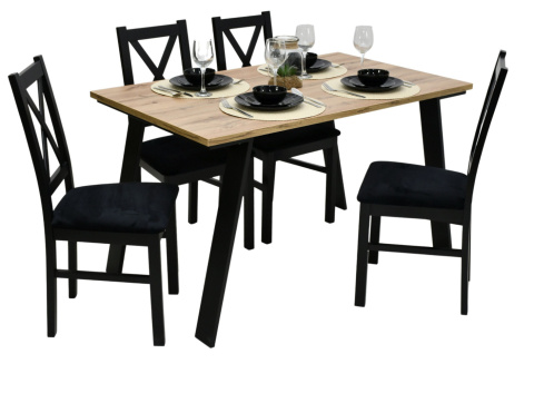 Prostokątny, loftowy stół Liwia 80x130 do 210 cm oraz 4 krzesła K-22