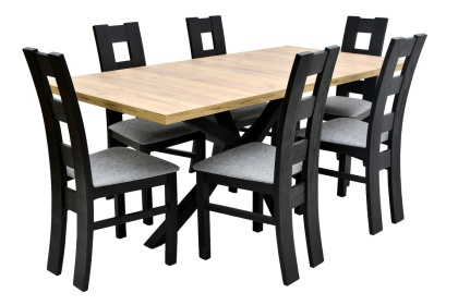 Rozkładany stół Cherry 2 80x150 blat dąb odwieczny oraz 6 krzeseł K-42