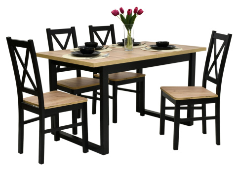 Loftowy stół do jadalni, stół Ikon 3 80/140-180 oraz krzesła Krzyżak (wybierz kolorystykę i liczbę krzeseł)