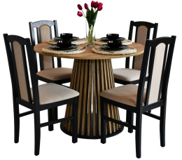 Okrągły stół Lamel nierozkładany z krzesłami Bos 7 (wybierz kolorystykę, ilość krzeseł i wymiar stołu)