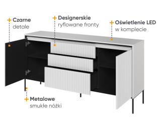 Biała komoda Trend 01, ryflowane fronty