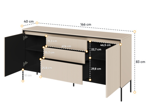 Komoda w kolorze beż piaskowy Trend 01 z ryflowanymi frontami