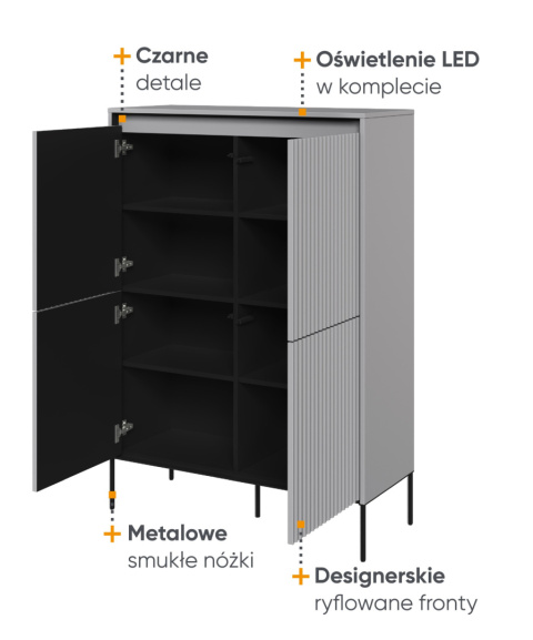 Wysoka komoda w kolorze szarym, szara komoda Trend 03