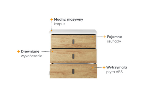 Komoda Simi, komoda MS-04, komoda z szufladami, komoda biały + hikora