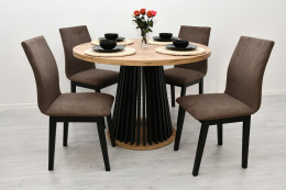 Okrągły stół z 4 krzesłami, stół Lamel A oraz krzesła Luna 1