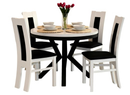 Rozkładany, okrągły stół Porta z drewnianymi krzesłami K-41 (kolorystyka do wyboru)