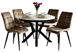 Okrągły, rozkładany stół Porta z krzesłami z weluru (kolorystyka do wyboru)