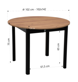 Okrągły stół FR-5 fi 102 cm rozkładany na wymiar 102x142