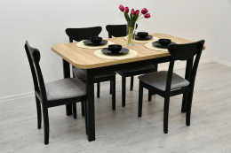 Stół z zaokrąglonymi rogami Wenus 2 XL 80/140-220 oraz krzesła Hugo 3