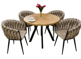 Okrągły stół do salonu, rozkładany stół Jaga różne wymiary z krzesłami Latina