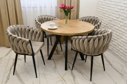 Okrągły stół do salonu, rozkładany stół Jaga różne wymiary z krzesłami Latina