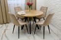 Okrągły stół do salonu, rozkładany stół Jaga różne wymiary z welurowymi krzesłami