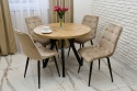 Okrągły stół do salonu, rozkładany stół Jaga różne wymiary z welurowymi krzesłami