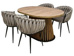Owalny stół do salonu, rozkładany stół Lamel różne wymiary z krzesłami Latina