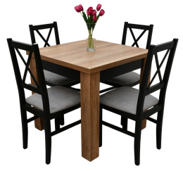 Kwadratowy stół S-44 o wymiarach do wyboru oraz krzesła Nilo 10, praktyczny komplet