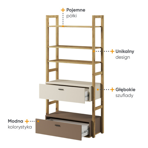 Regał Lenny, regał LY 02, regał z półkami i szufladami.