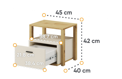 Stolik nocny Lenny, stolik beż / trufla / dąb artisan, stolik nocny z szufladą