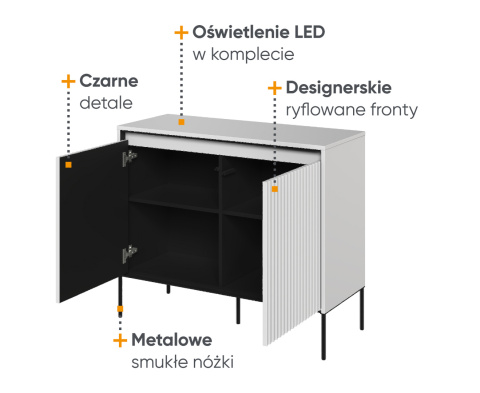 Biała komoda Trend 02, ryflowane fronty