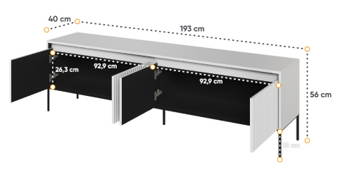 Czterodrzwiowa szafka rtv trend 06, biała szafka rtv z ryflowanymi frontami