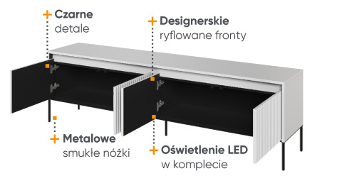 Czterodrzwiowa szafka rtv trend 06, biała szafka rtv z ryflowanymi frontami