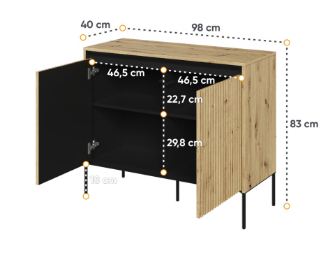 Komoda dąb artisan, komoda Trend 02 z ryflowanymi frontami