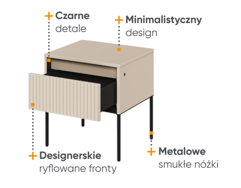 Beżowy stolik nocny trend 10, stolik nocny z oświetleniem LED