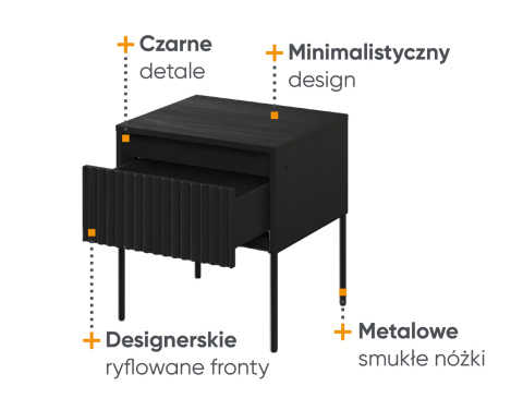 Czarny, oryginalny stolik nocny z oświetlenie trend 10