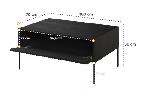 Czarny stolik do salonu, ława trend 09, ława z ryflowanym frontem