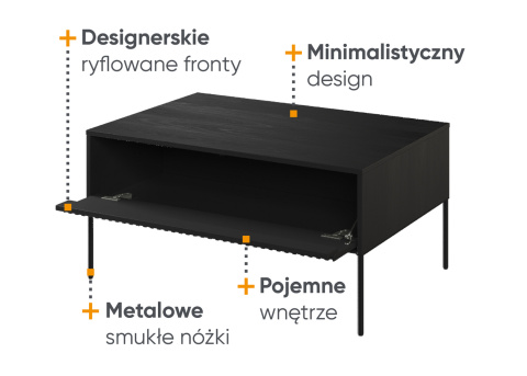 Czarny stolik do salonu, ława trend 09, ława z ryflowanym frontem