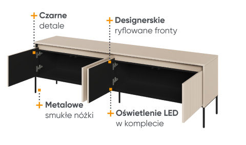 Długa beżowo - czarna szafka rtv trend 06