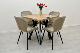 Komplet, kwadratowy stół Jaga kw oraz krzesła K1 FX, loftowy stół i krzesła