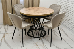 Komplet okrągły stół z krzesłami do salonu lub jadalni, stół Figro oraz krzesła K1 FX