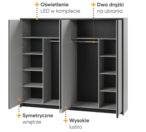 Loftowy zestaw mebli do sypialni Gris z oświetleniem