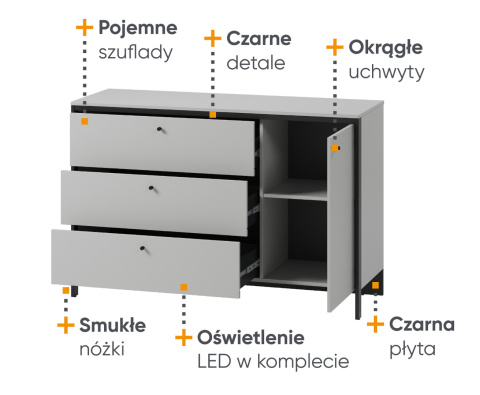 Loftowy zestaw mebli do sypialni Gris z oświetleniem