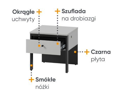 Loftowy zestaw mebli do sypialni Gris z oświetleniem