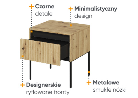 Stolik nocny trend 10, loftowy stolik nocny dąb artisan + czarny