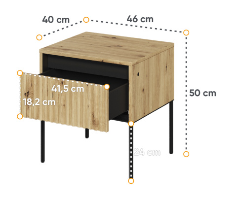 Stolik nocny trend 10, loftowy stolik nocny dąb artisan + czarny