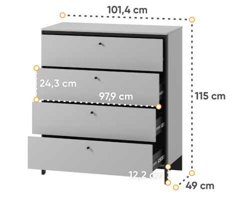Komoda Gris GS-03, komoda z szufladami, szara komoda