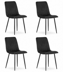 Zestaw 4 krzeseł Vala, metalowe nogi, czarny welur