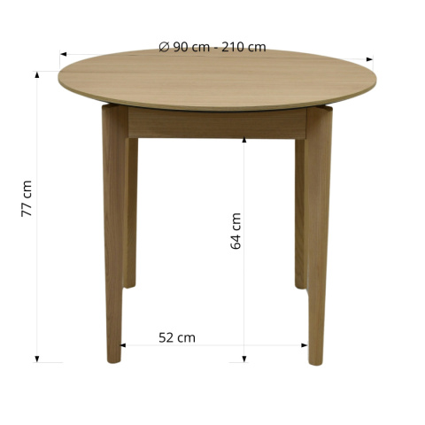 Nietuzinkowy stół DPL 05 fi 90 do 210 cm jasny dąb Nietuzinkowy stół DPL 05 fi 90 do 210 cm jasny dąb