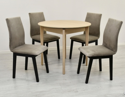 Rozkładany, okrągły stół DPL 05 fi 90 do 210 cm jasny dąb oraz krzesła Luna 1 Rozkładany, okrągły stół DPL 05 fi 90 do 210 cm jasny dąb oraz krzesła Luna 1