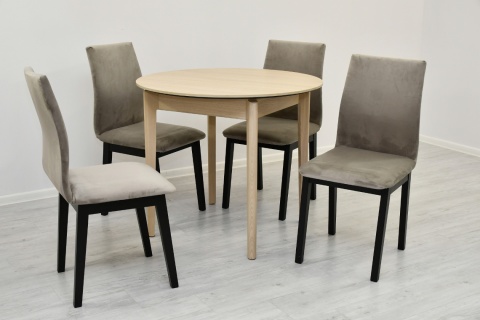 Rozkładany, okrągły stół DPL 05 fi 90 do 210 cm jasny dąb oraz krzesła Luna 1 Rozkładany, okrągły stół DPL 05 fi 90 do 210 cm jasny dąb oraz krzesła Luna 1
