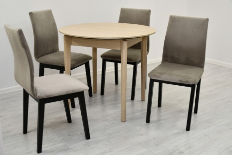 Rozkładany, okrągły stół DPL 05 fi 90 do 210 cm jasny dąb oraz krzesła Luna 1 Rozkładany, okrągły stół DPL 05 fi 90 do 210 cm jasny dąb oraz krzesła Luna 1