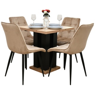 Funkcjonalny, rozkładany stół Igor lam oraz krzesła Welur